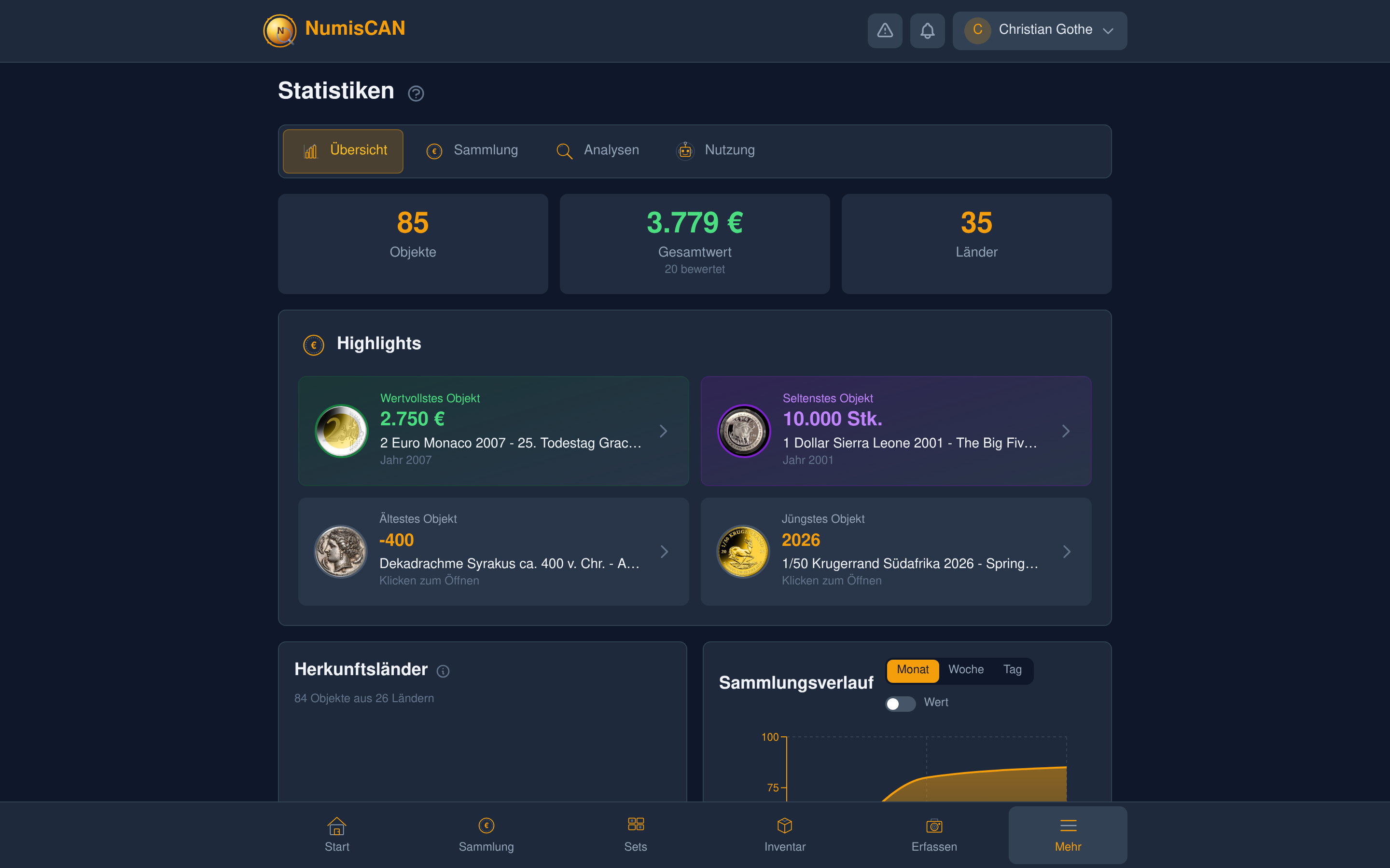 NumisCAN Weltkarte - Herkunftsländer visualisiert